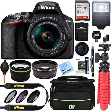 Nikon D3500 24.2MP DSLR Camera with AF-P DX NIKKOR 18-55mm f/3.5-5.6G VR Lens Bundle with 64GB Memory Card, Camera Bag, 55mm 3 Piece Pro Level Lens Filter Kit, Flash and Accessories (8 Items) | Photography 2 | Scoop.it